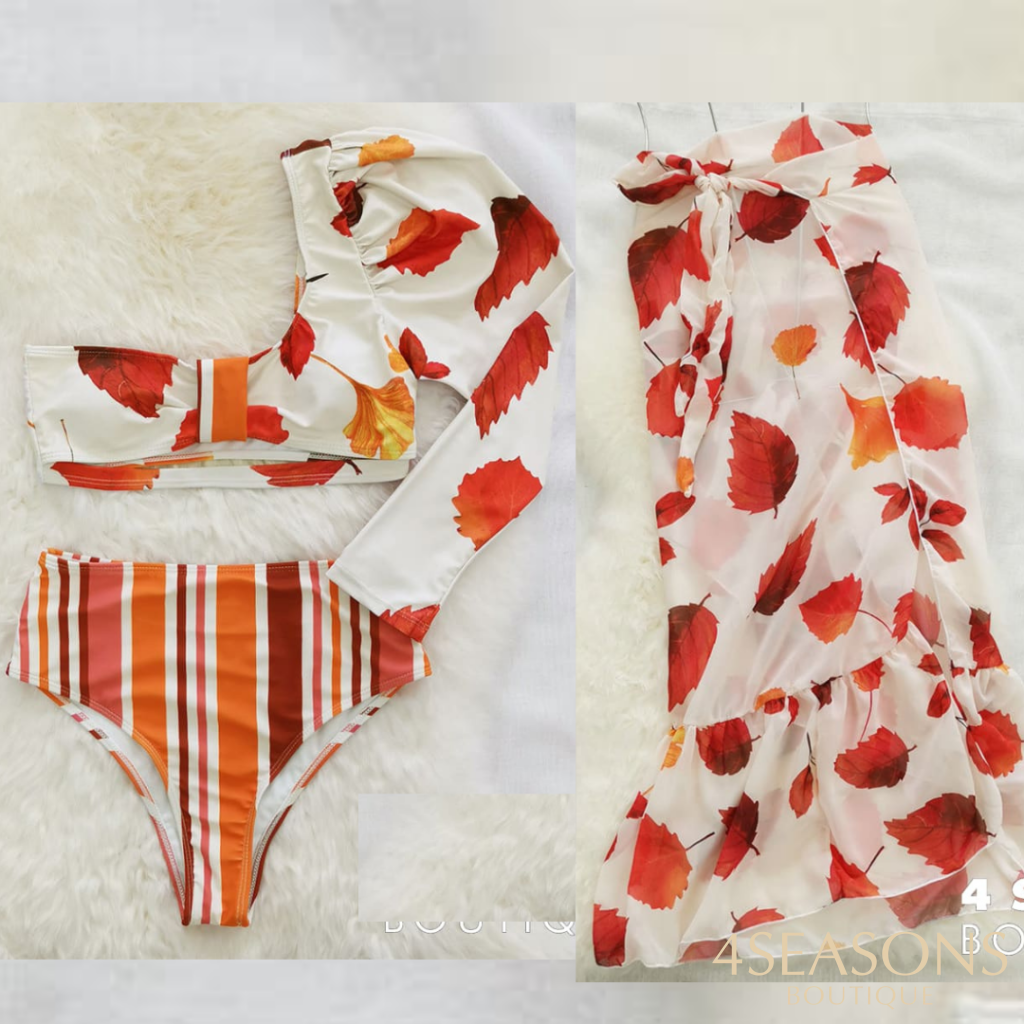 Bíquini + Saia De Praia Dominique Grátis Estampado Laranja / P