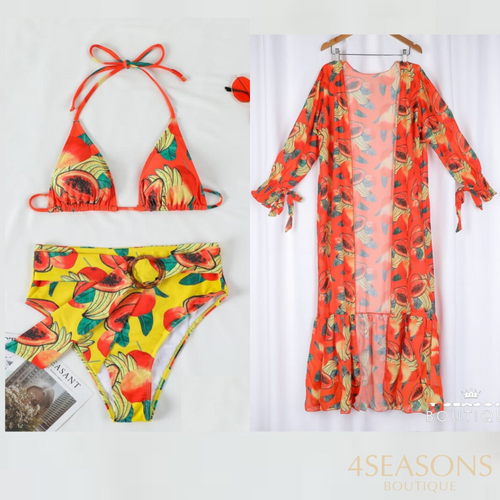 Bíquini Tropicália + Saída De Praia Grátis Estampado Floral Tropical / P