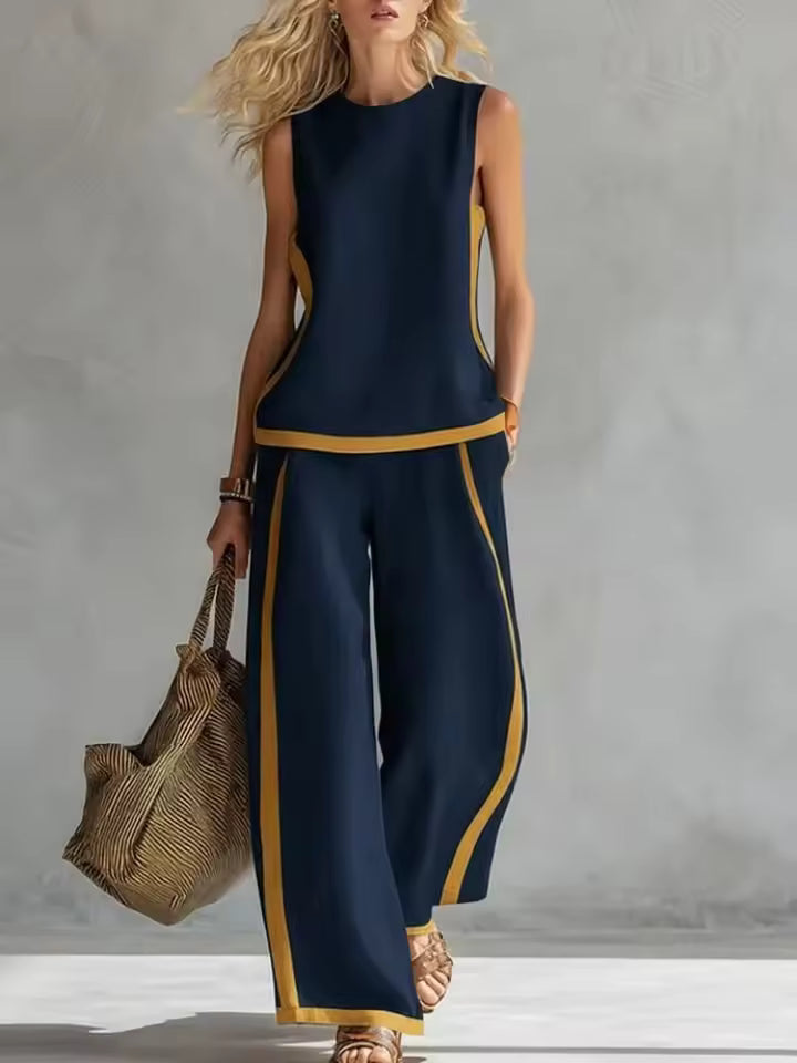 Bella | ELEGANT SLEEVELESS BLOUSE AND WIDE-LEG PANTS SET