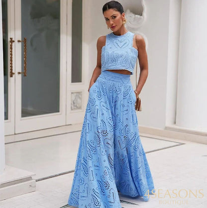 Briana Lace Elegant Cutout Top and Skirt Set