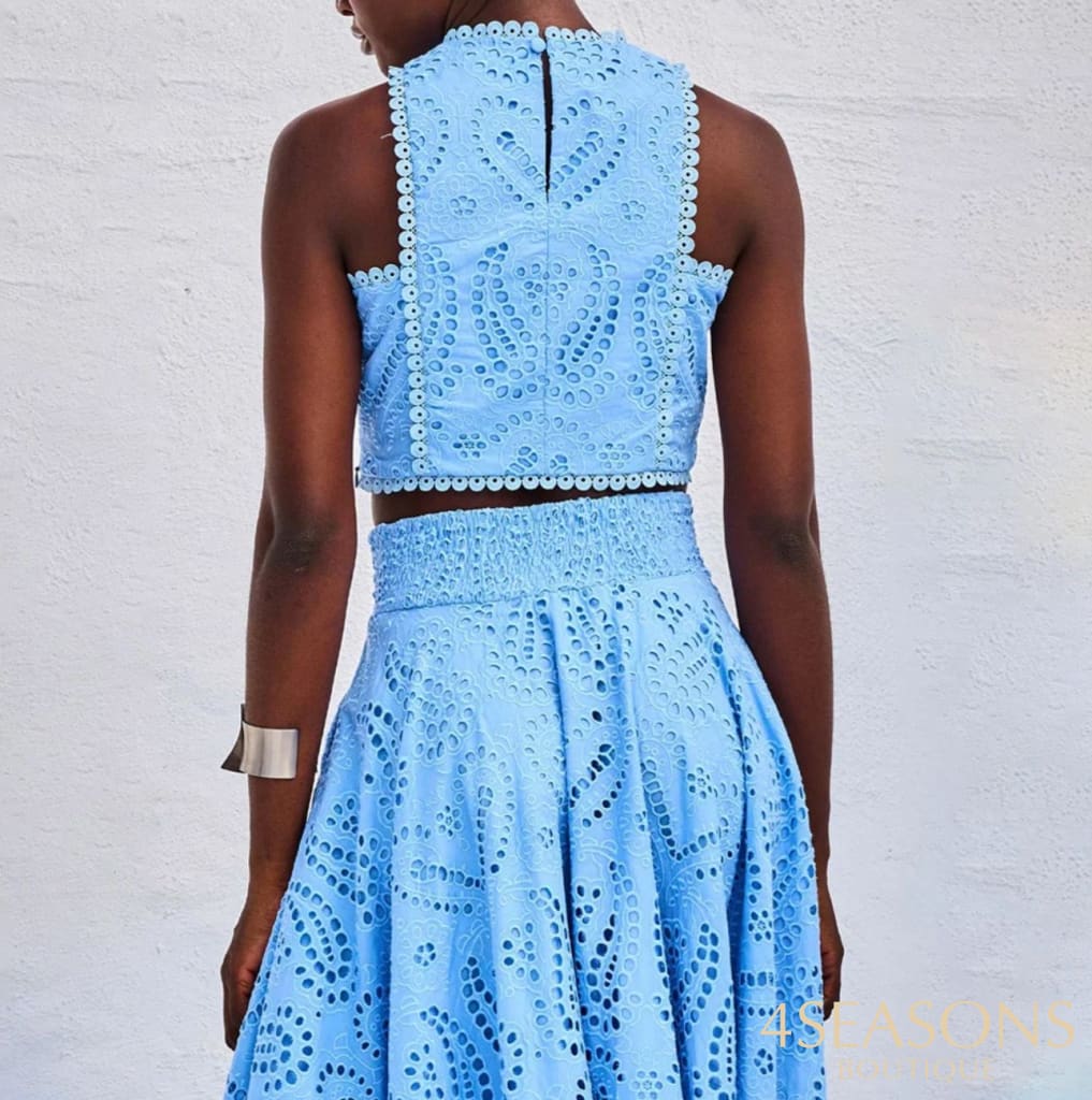 Briana Lace Elegant Cutout Top and Skirt Set