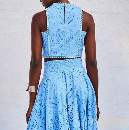 Briana Lace Elegant Cutout Top and Skirt Set