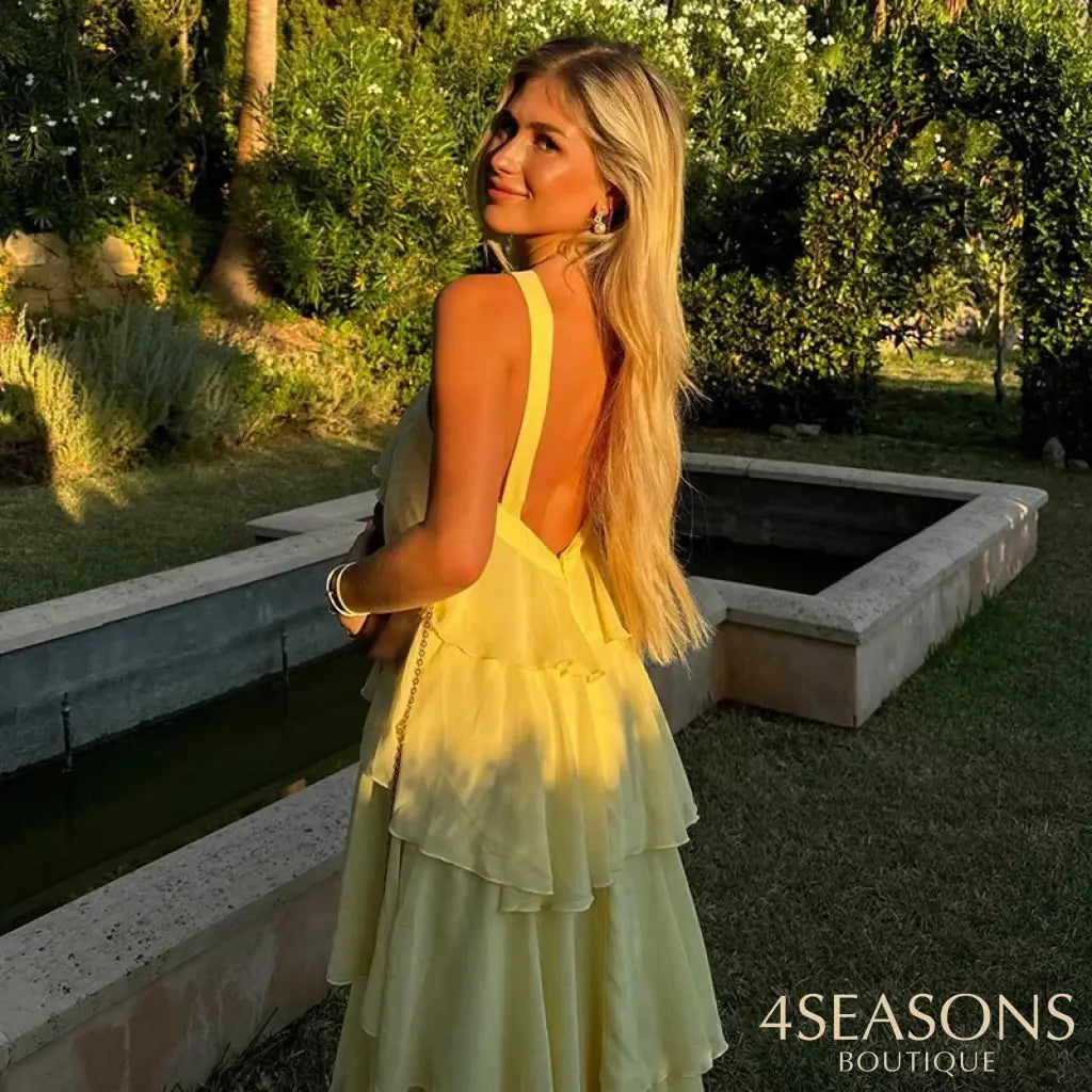 3D Flower Ruffles Layered Dresses Women’s Elegant Chiffon Backless Sleeveless Fluffy Long Dress 2025 Summer New Lady