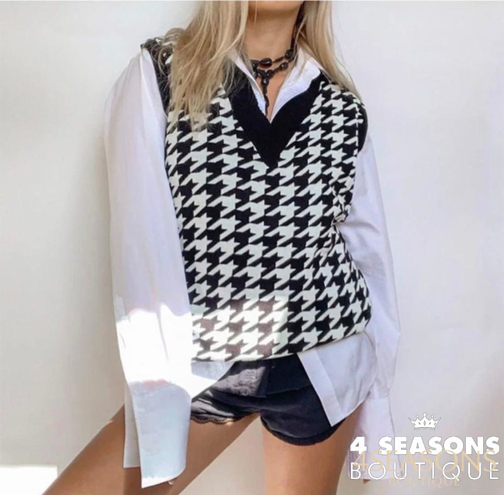 Colete Pied Poule Xadrez Preto Animale - 4 Seasons Boutique