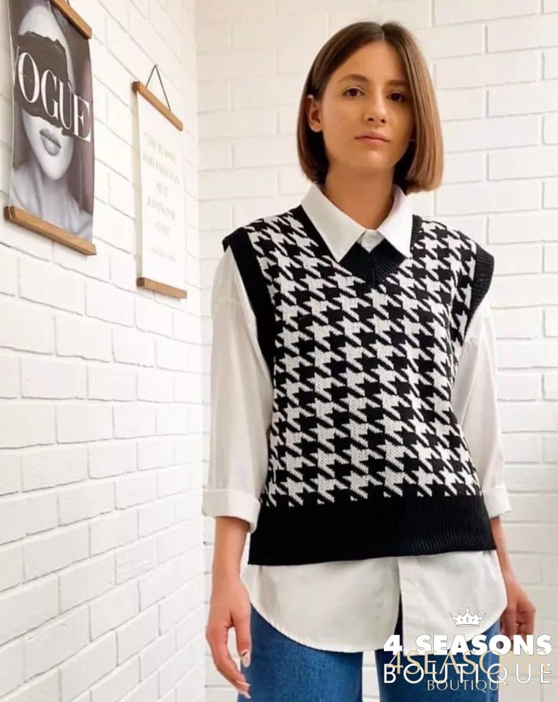 Colete Pied Poule Xadrez Preto Animale - 4 Seasons Boutique