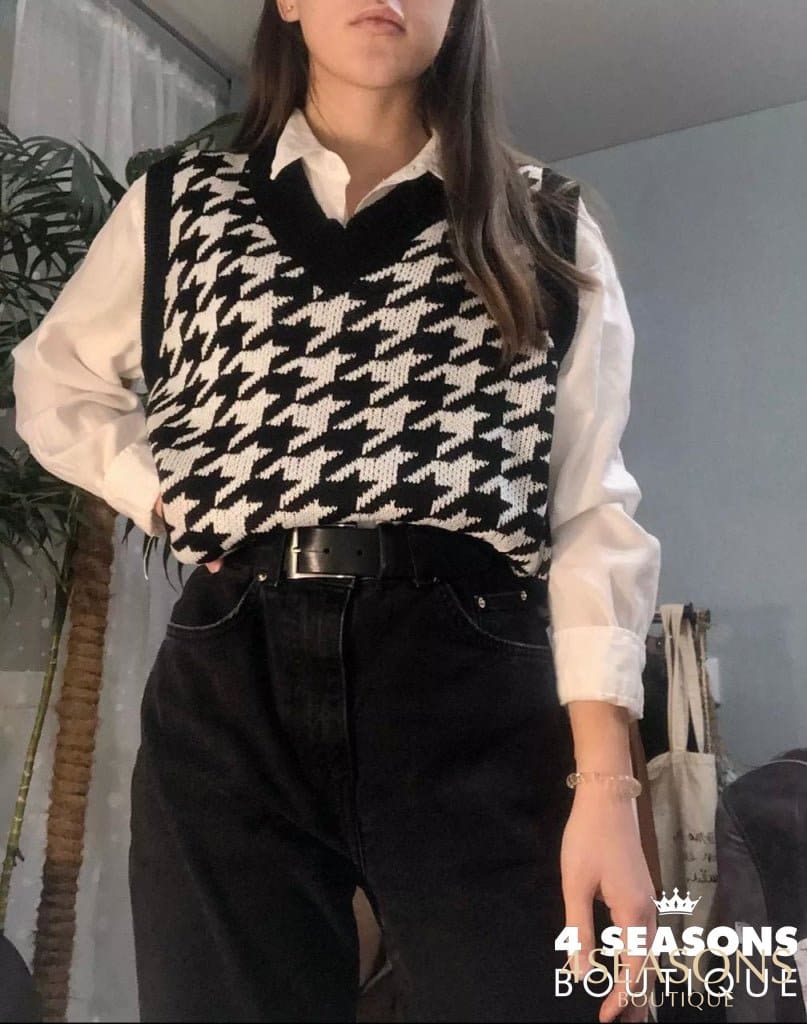 Colete Pied Poule Xadrez Preto Animale - 4 Seasons Boutique