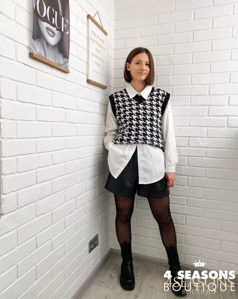Colete Pied Poule Xadrez Preto Animale - 4 Seasons Boutique