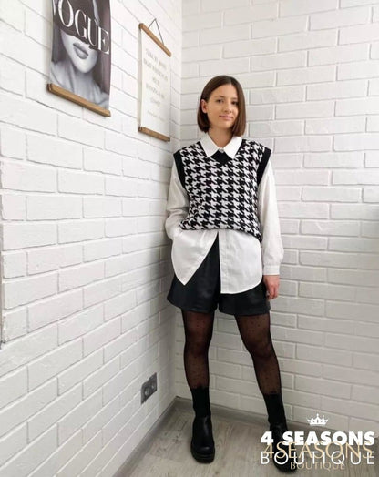 Colete Pied Poule Xadrez Preto Animale - 4 Seasons Boutique