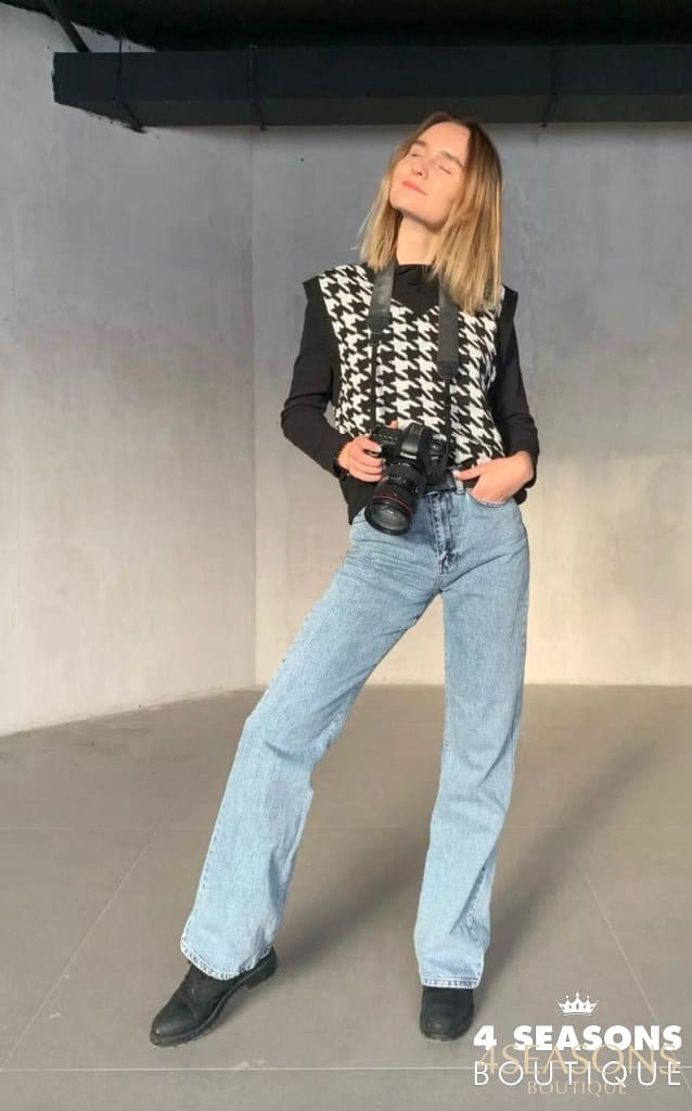 Colete Pied Poule Xadrez Preto Animale - 4 Seasons Boutique