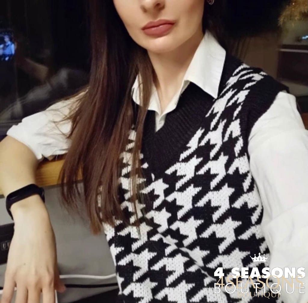 Colete Pied Poule Xadrez Preto Animale - 4 Seasons Boutique