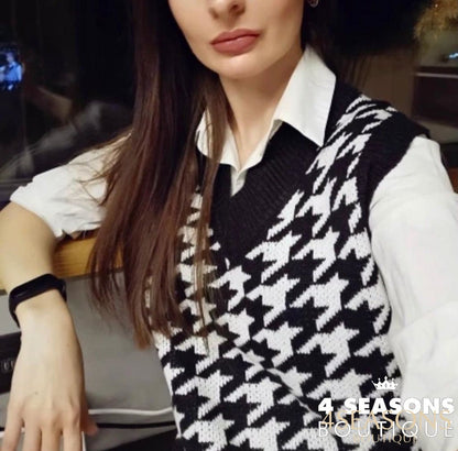 Colete Pied Poule Xadrez Preto Animale - 4 Seasons Boutique