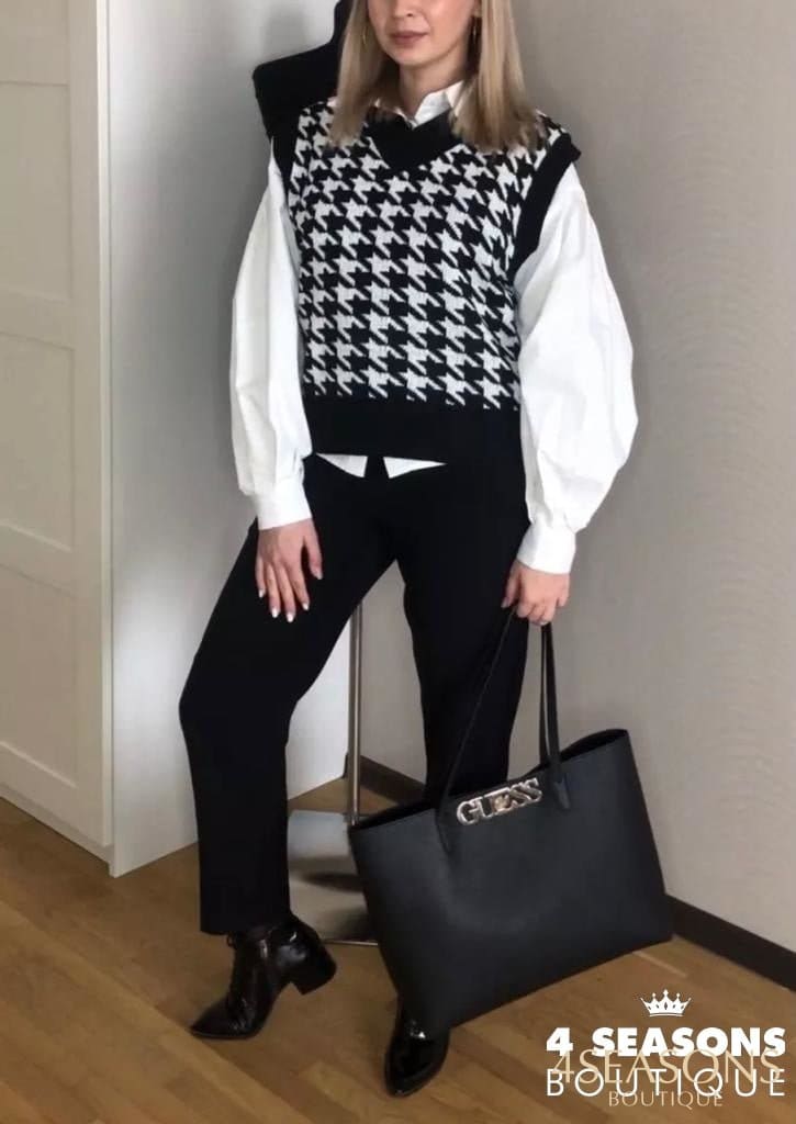 Colete Pied Poule Xadrez Preto Animale - 4 Seasons Boutique