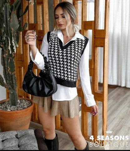 Colete Pied Poule Xadrez Preto Animale - 4 Seasons Boutique