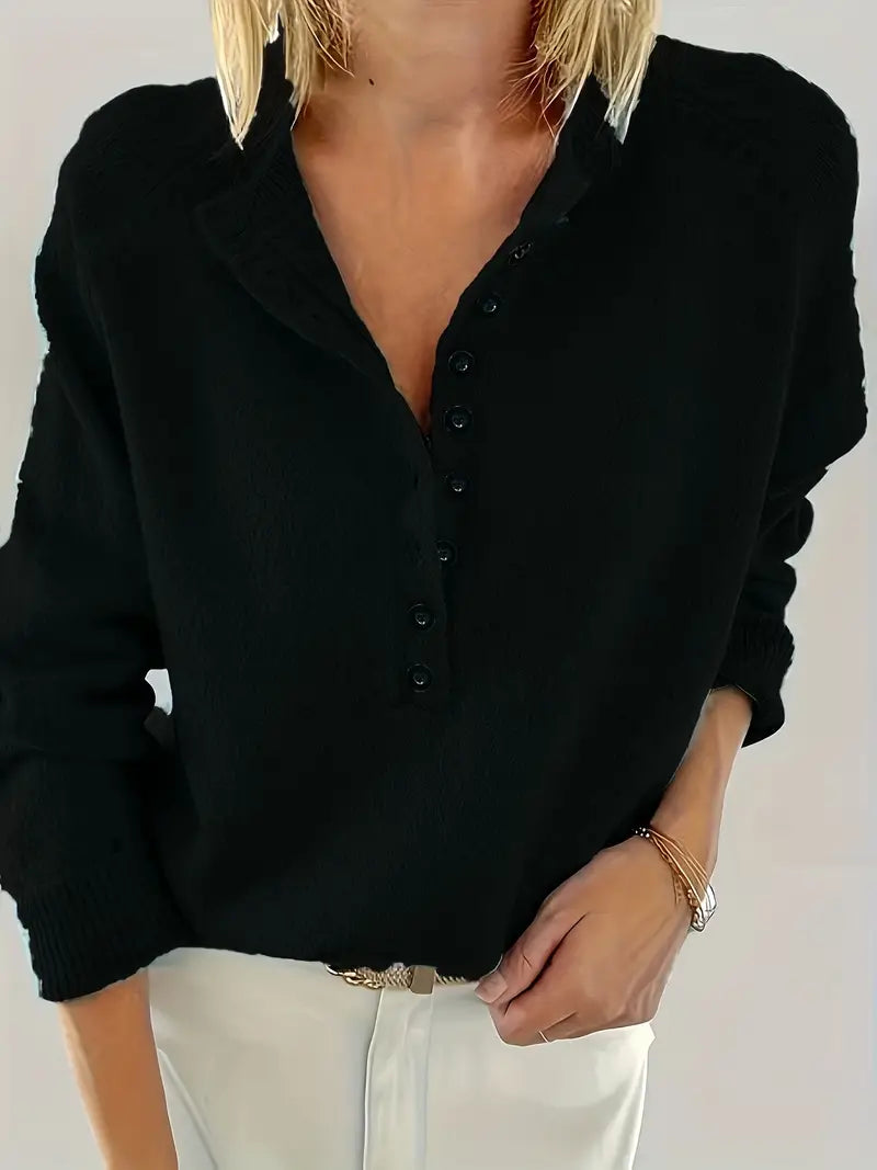 Caroline - Solid Pullover with Half Button Placket