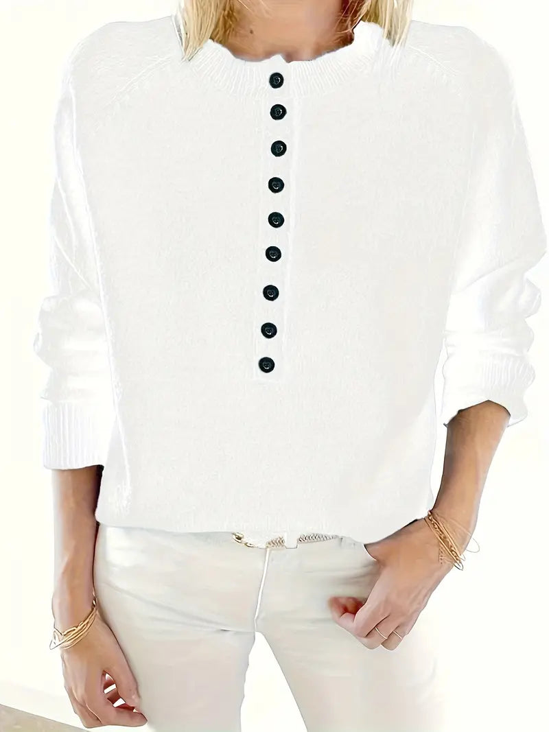 Caroline - Solid Pullover with Half Button Placket