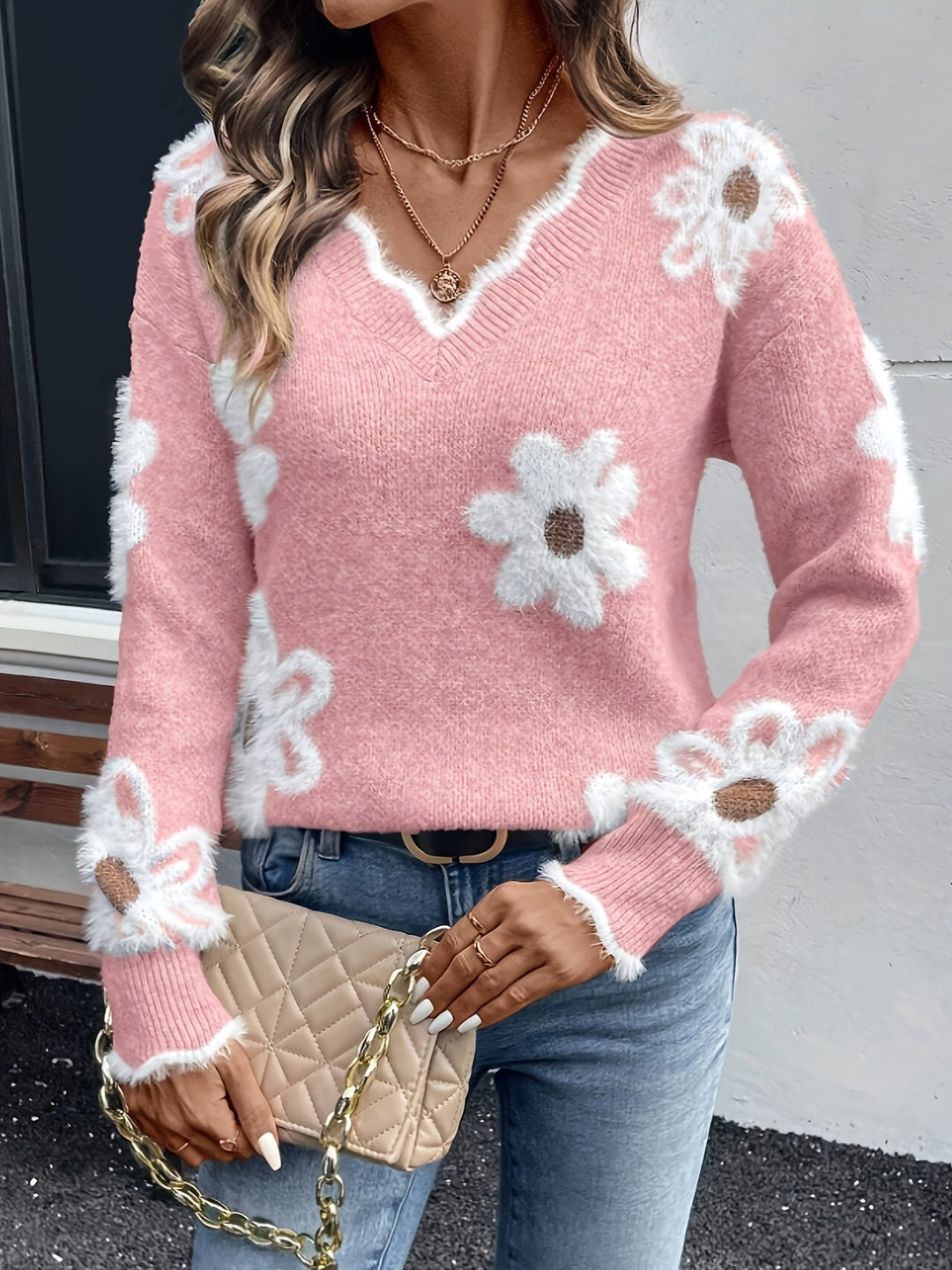Lory™ - Elegante V-hals trui met bloemenprint 