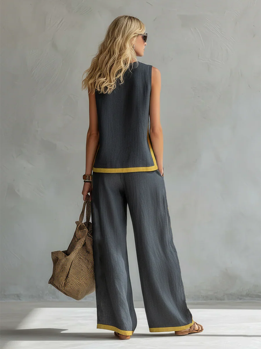 Bella | ELEGANT SLEEVELESS BLOUSE AND WIDE-LEG PANTS SET