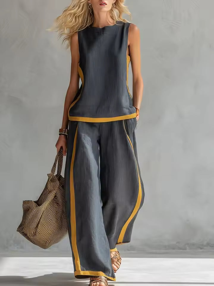 Bella | ELEGANT SLEEVELESS BLOUSE AND WIDE-LEG PANTS SET