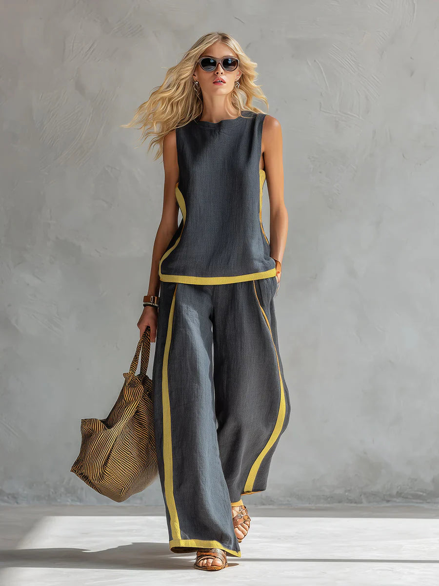 Bella | ELEGANT SLEEVELESS BLOUSE AND WIDE-LEG PANTS SET