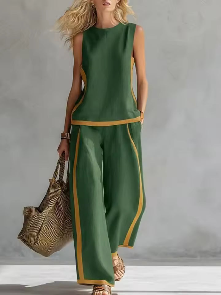 Bella | ELEGANT SLEEVELESS BLOUSE AND WIDE-LEG PANTS SET