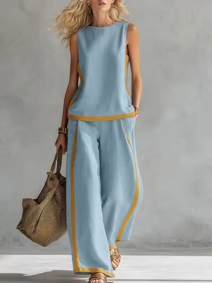 Bella | ELEGANT SLEEVELESS BLOUSE AND WIDE-LEG PANTS SET