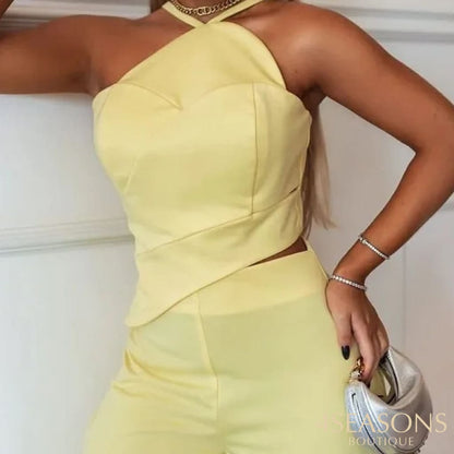 Waytobele Women Jumpsuit Sexy Fashion Solid Sleeveless Suspender Backless Irregular Top Loose