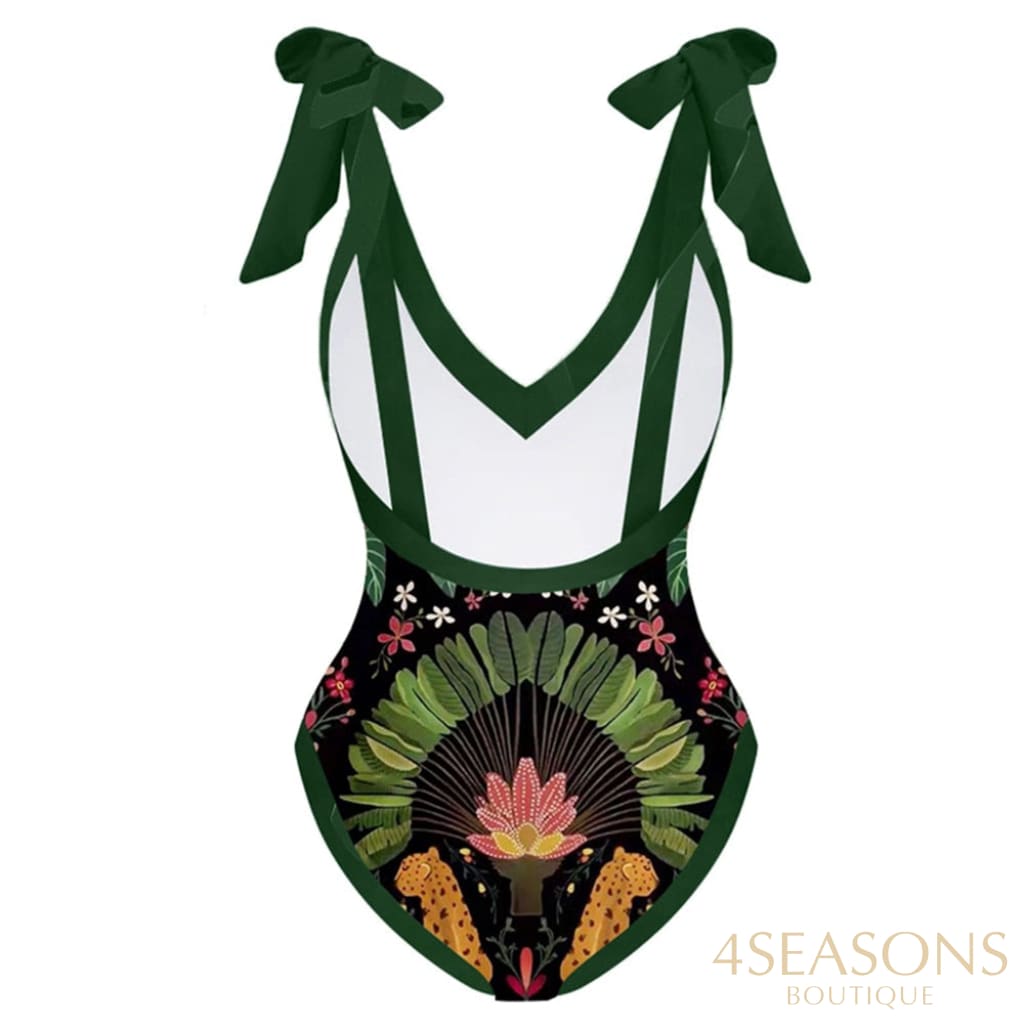 Vintage Print Deep V One Piece Swimsuit Set Two Pieces Biquini Naranja 2022 Women's Cover Up