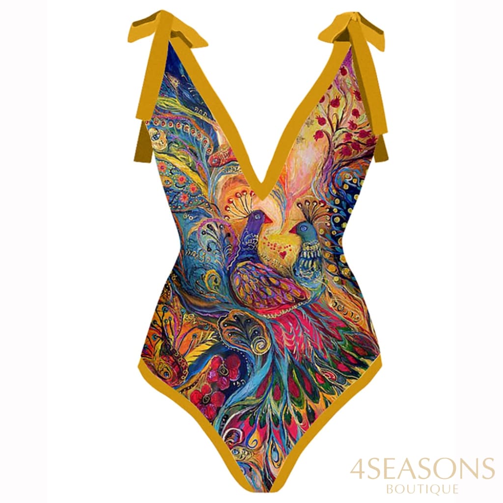 Swimwear 2022 New Retro One-Piece Swimsuit And Cover Up Women Bathing Suit Sexy Printed Bikini