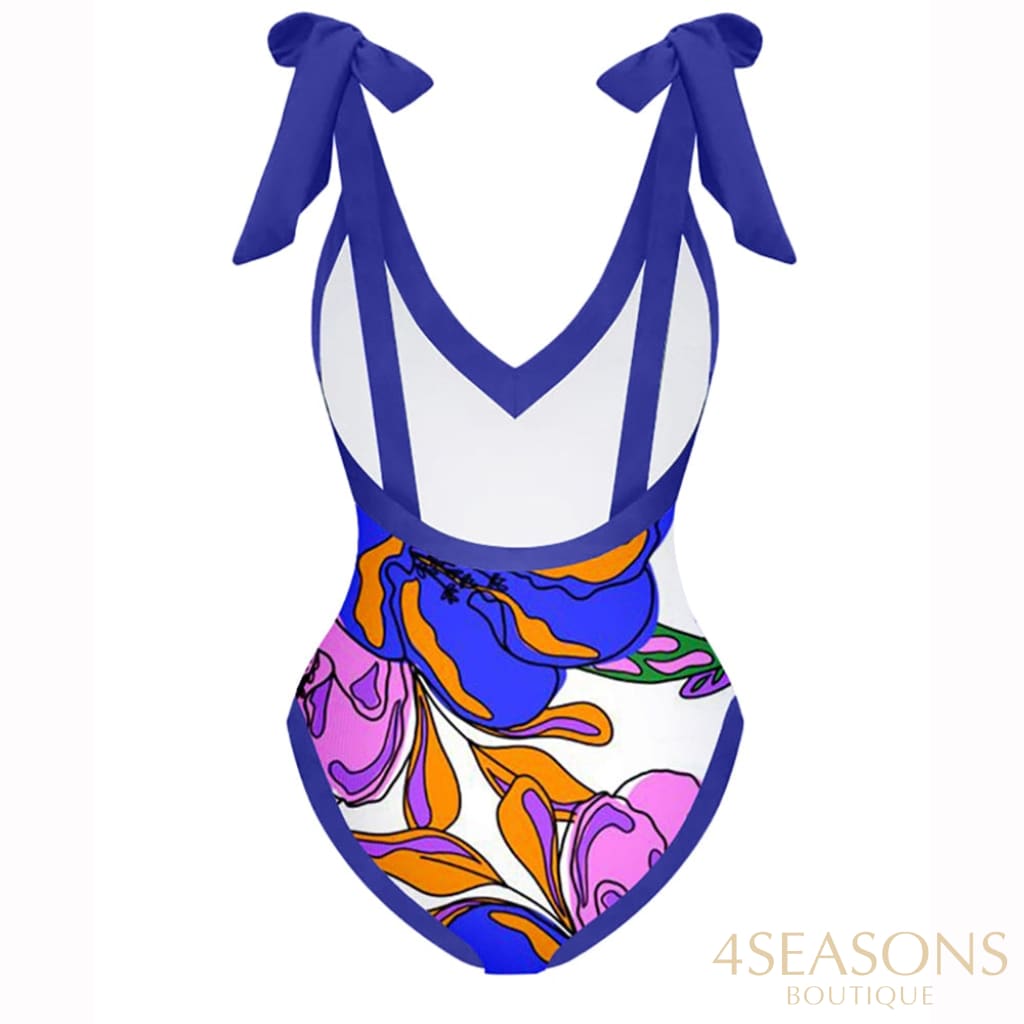 Sexy Printed Bikini Set Lace Up Chic One Piece Swimsuit With Cover-Ups Backless V-Neck Swimwear