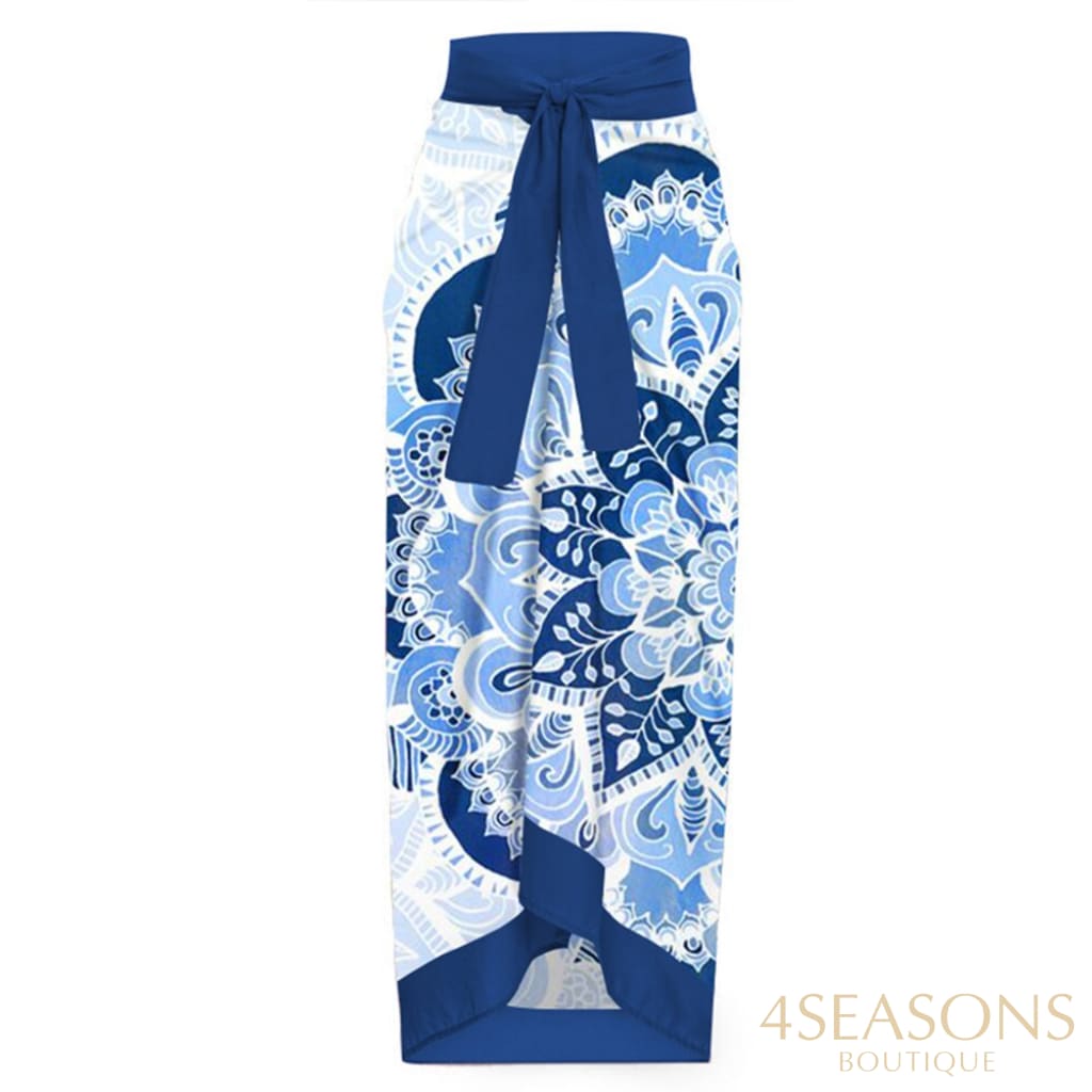 Blue Print Ruffle Fashion One Piece Swimsuit Feminine V-Neck Backless Bikini Elegant Beachwear Cover