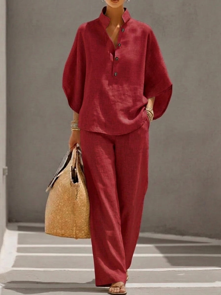 Elvira | Cotton Linen Batwing Sleeve Wide Leg Set