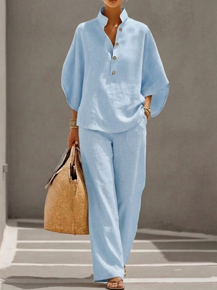 Elvira | Cotton Linen Batwing Sleeve Wide Leg Set