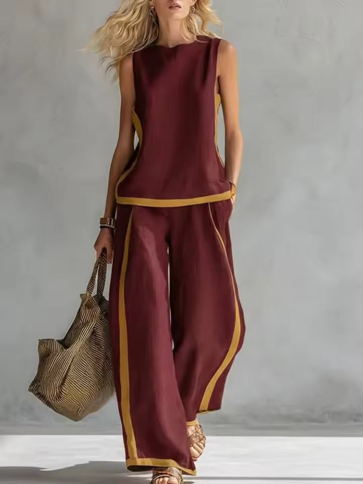 Bella | ELEGANT SLEEVELESS BLOUSE AND WIDE-LEG PANTS SET