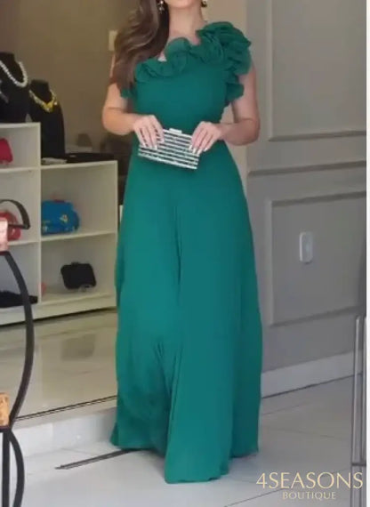 Women’s Urban Dress 2025 Spring Summer Latest Elegant New Collection Flower Waist Fold Solid Color Maxi Dress Skinny