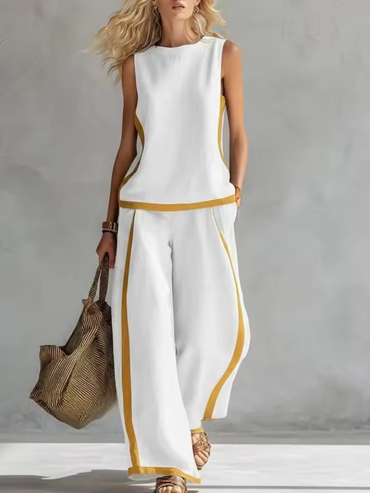 Bella | ELEGANT SLEEVELESS BLOUSE AND WIDE-LEG PANTS SET